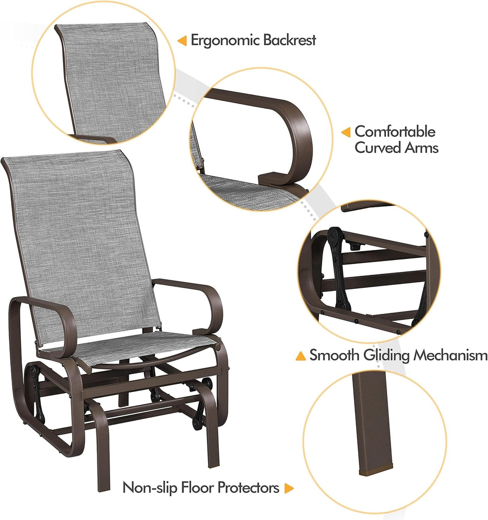 Outdoor Rocking Chair Patio Glider with Sling Seat Set of 2,Gray | Porch Chair and Outdoor Rocker with Steel