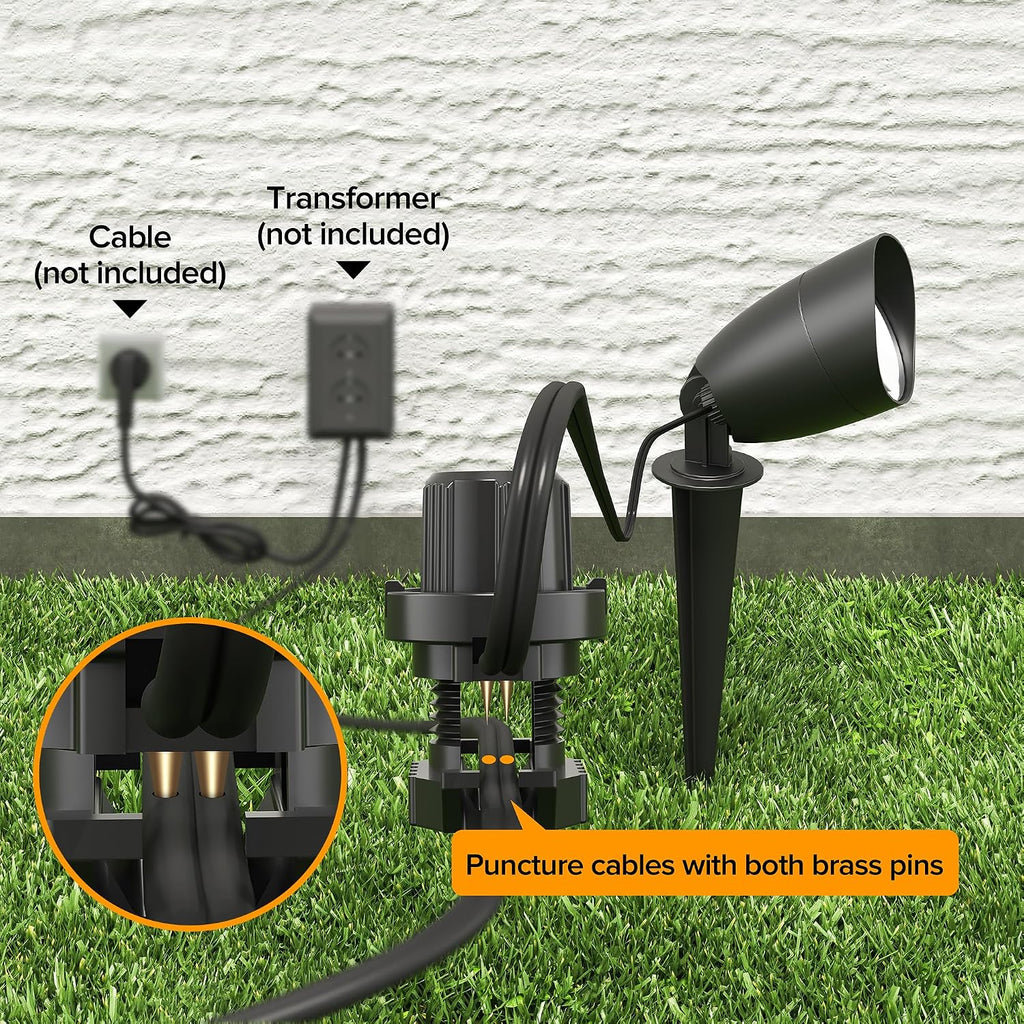 12V Low Voltage Landscape Lighting, Die-cast Aluminum Spot Lights with Connectors, IP65 Waterproof Outdoor Landscape