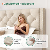 Queen Bed Frame with 4 Storage Drawers and Tufted Headboard Linen Upholstered Platform Bed Frame with Heavy Duty Wood