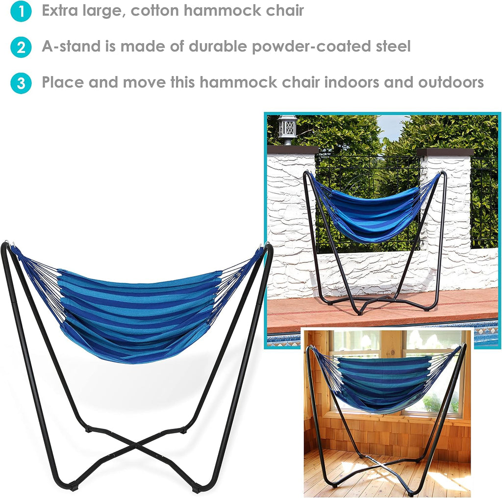 Hanging Hammock Chair with Stand, Beach Oasis | Space-Saving, Indoor or Outdoor Use, 330-Pound Capacity