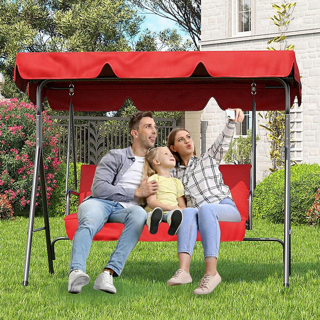 Outdoor Swing Chair with Adjustable Canopy, 3-Person Outdoor Patio Swing Chair with Adjustable Tilt Shade, Porch
