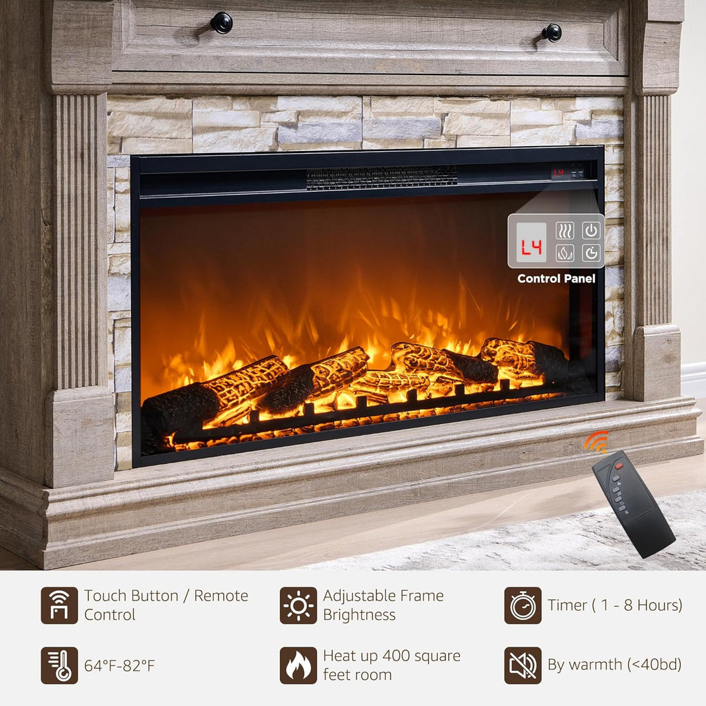 52" Farmhouse Electric Fireplace TV Stand with Mantel & Cabinet
