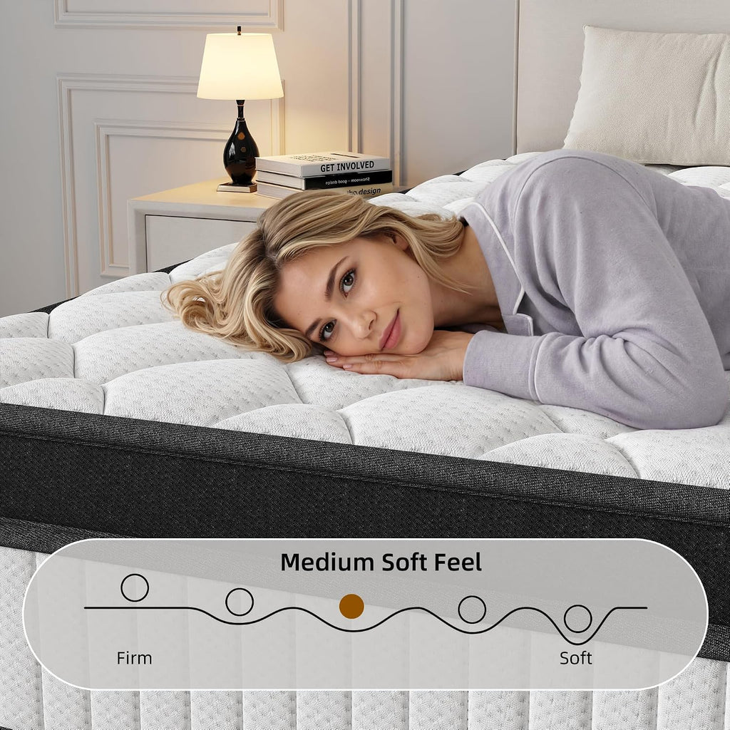12 Inch Hybrid Mattress King Size, Cooling Memory Foam and Pocket Spring Bed in a Box, Medium Firm Support with