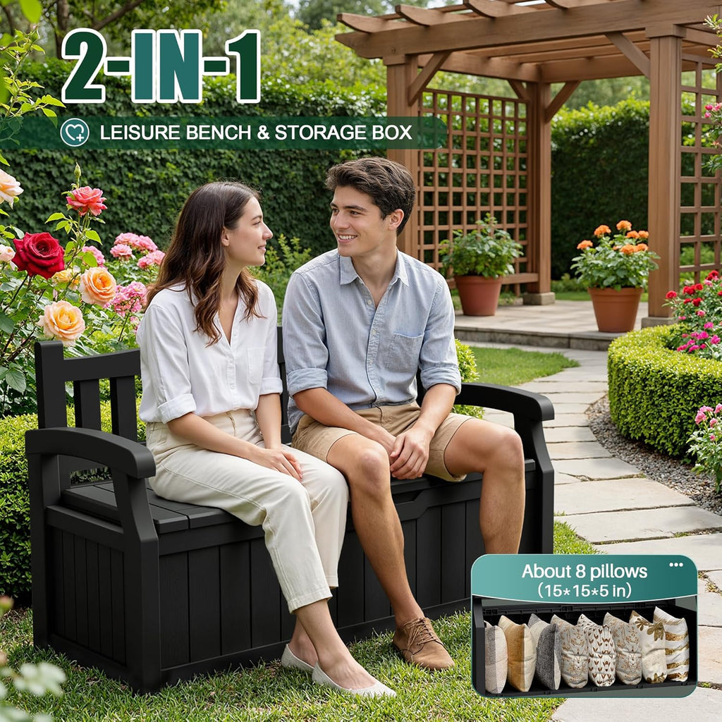 80 Gallon Storage Bench Deck Box Waterproof&Lockable | Outdoor Benches Furniture, Garden Decor and Outdoor Seating