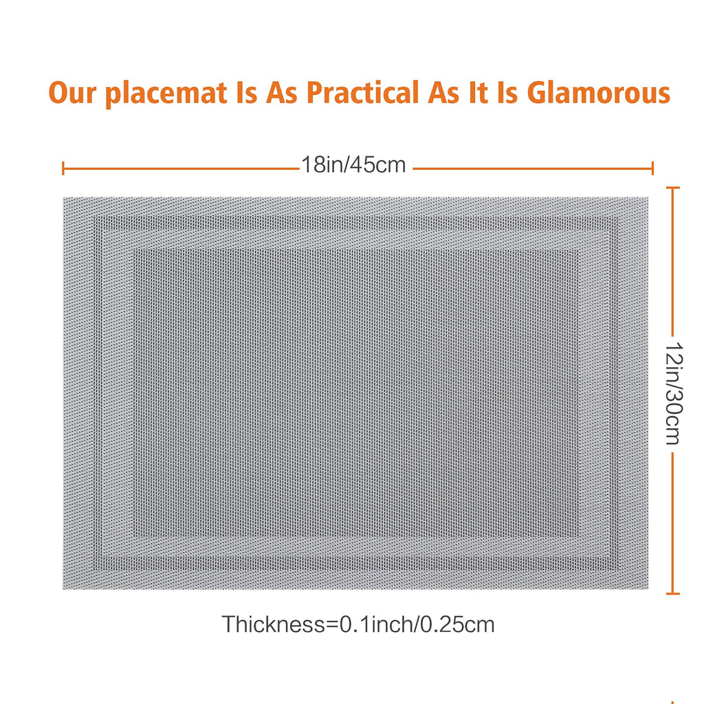 Gray Vinyl Placemats Set of 6,Washable Dining PVC Table Mats