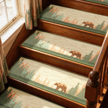 Indoor & Nonslip Rustic Forest Bear Carpet Stair Treads for Wooden Steps