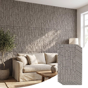 3D Faux Stone Wall Panels, 4 PCS PU Wainscoting Panel - Stacked Stone Design for Interior Wall Decor, Home & Office