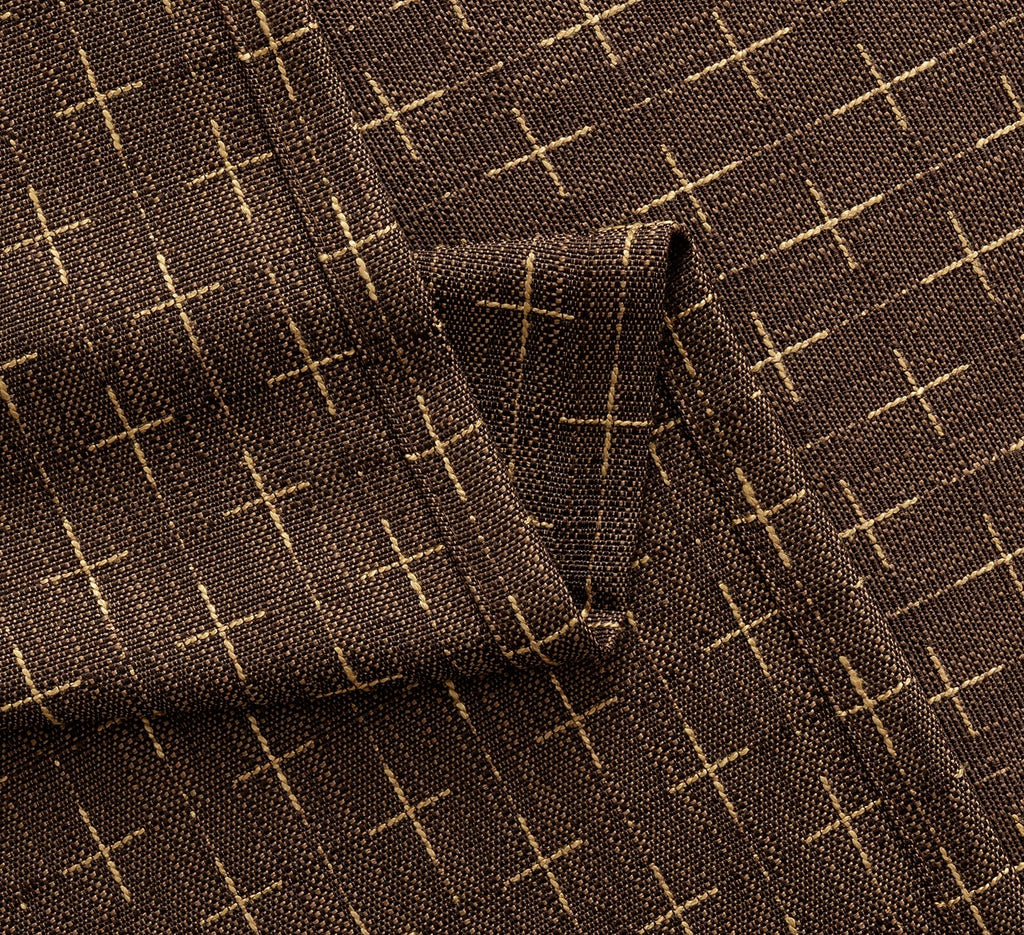 Patterned Farmhouse Linen Curtains, Back Tab, 52Wx84L, Dark Coffee