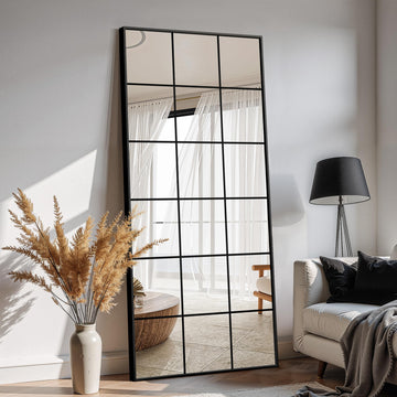 Large Window Pane Full Length Mirror 30"x70" Black Oversize Mirror