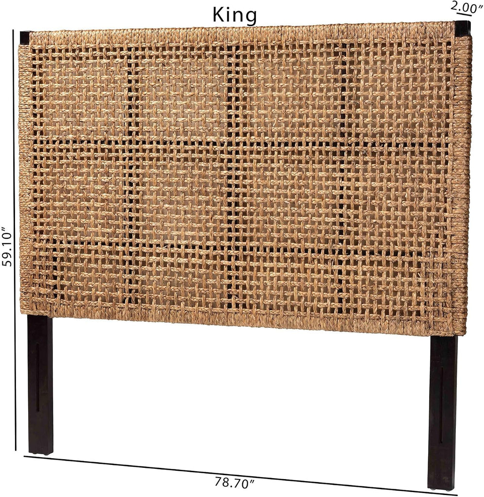 Seagrass and Dark Brown Mahogany Wood King Headboard