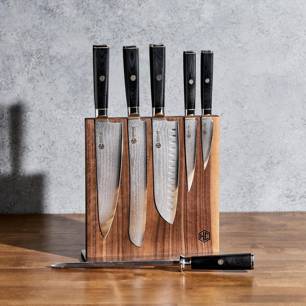 13" Magnetic Walnut Kitchen Knife Block Holder