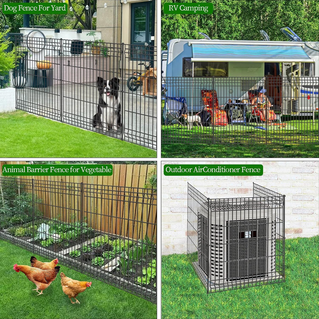 No Dig Fence Outdoor Dog Fences,Total 44" H x 288" W Decorative Metal Garden Fence with Gate,Garden Fence Animal