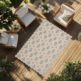 Scalloped Easy Jute 5x7 Area Rug Vintage Yellow Floral Farmhouse Washable Rug Non-Slip Indoor Outdoo