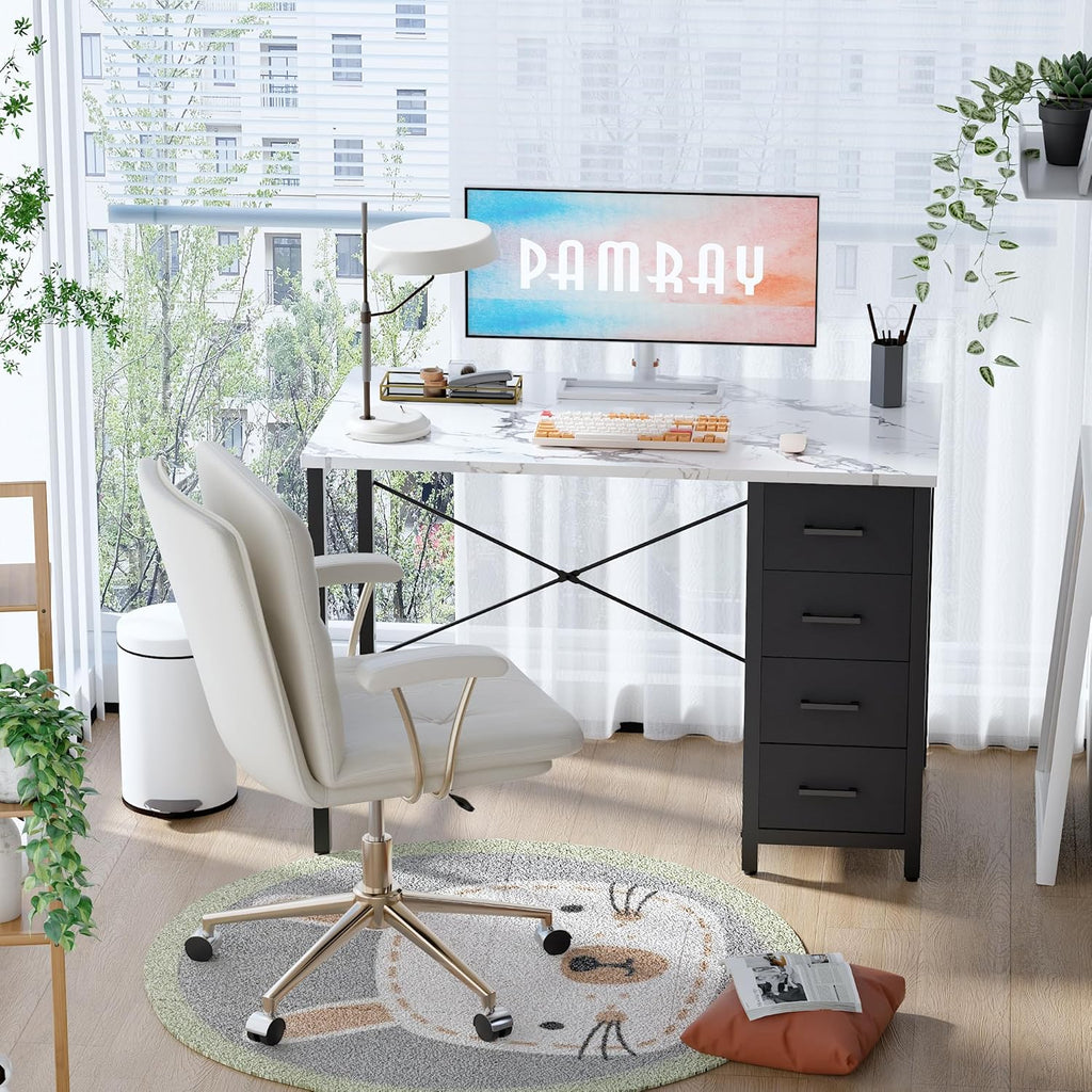 32 Inch Computer Desk with 4 Drawers Small Office Desk Bedroom Study Writing Simple Modern Computer Table Marble
