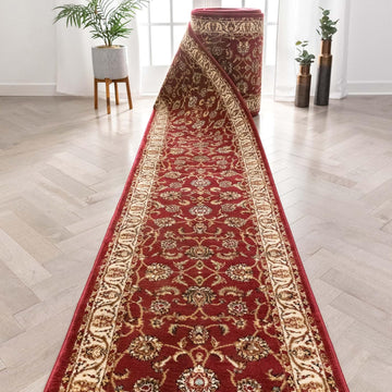 Custom Size Hallway Stair Runner - Choose Your Custom Length - Noble Sarouk Red Oriental 27 Inch Wide x 25 Feet Long