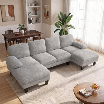 105" U-Shaped Sectional Couches, Sofa Couch with Double Chaise, Grey