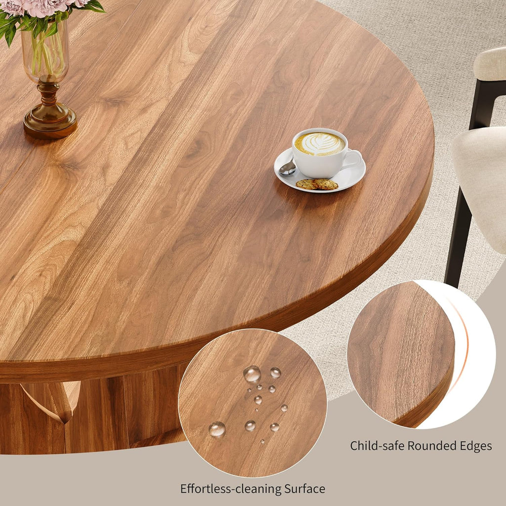 43.3-59 Inch Extendable Round Dining Table for 6-8 People, Oval Dinner Table with Adjustable Top and A Stable Round