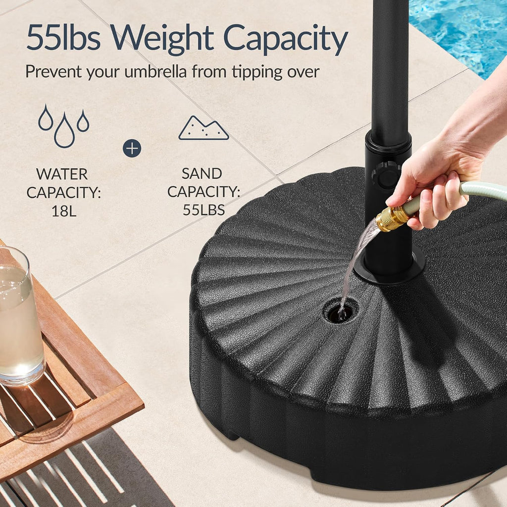 Fillable Umbrella Base Stand Scallop Pattern Plastic Patio Umbrella Base Stand, Pole Holder w/ 55lbs Weight Capacity