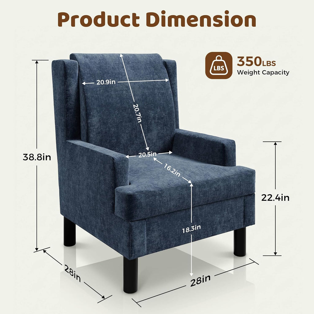 Wingback Accent Chair , Mid-Century Modern Reading Chair , Modern Chenille Upholstered Comfy Armchair with High Back