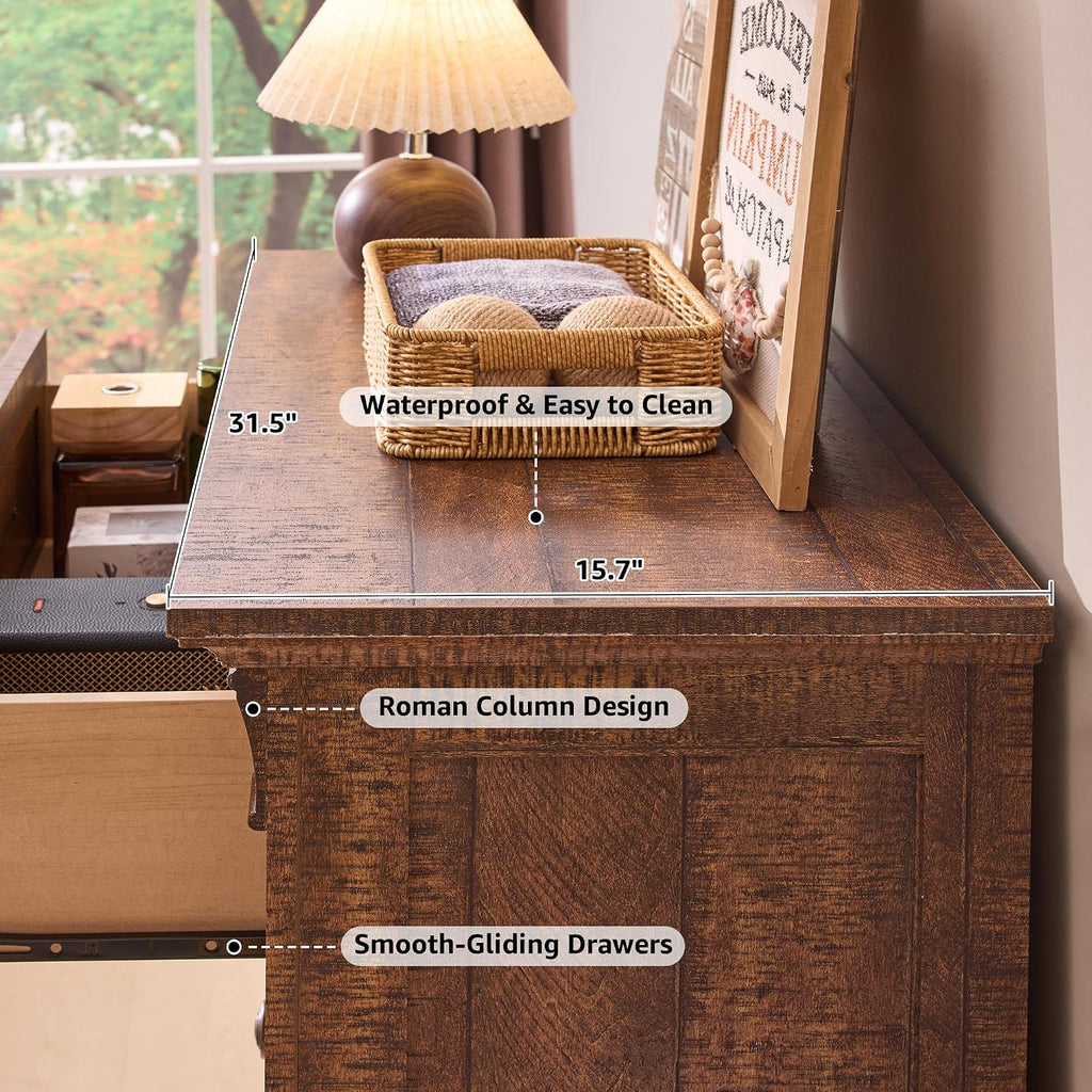 Farmhouse 5 Drawer Dresser , 47" Tall Wood Dresser with Ample Storage Space and Rustic Charm, Reclaimed Barnwood