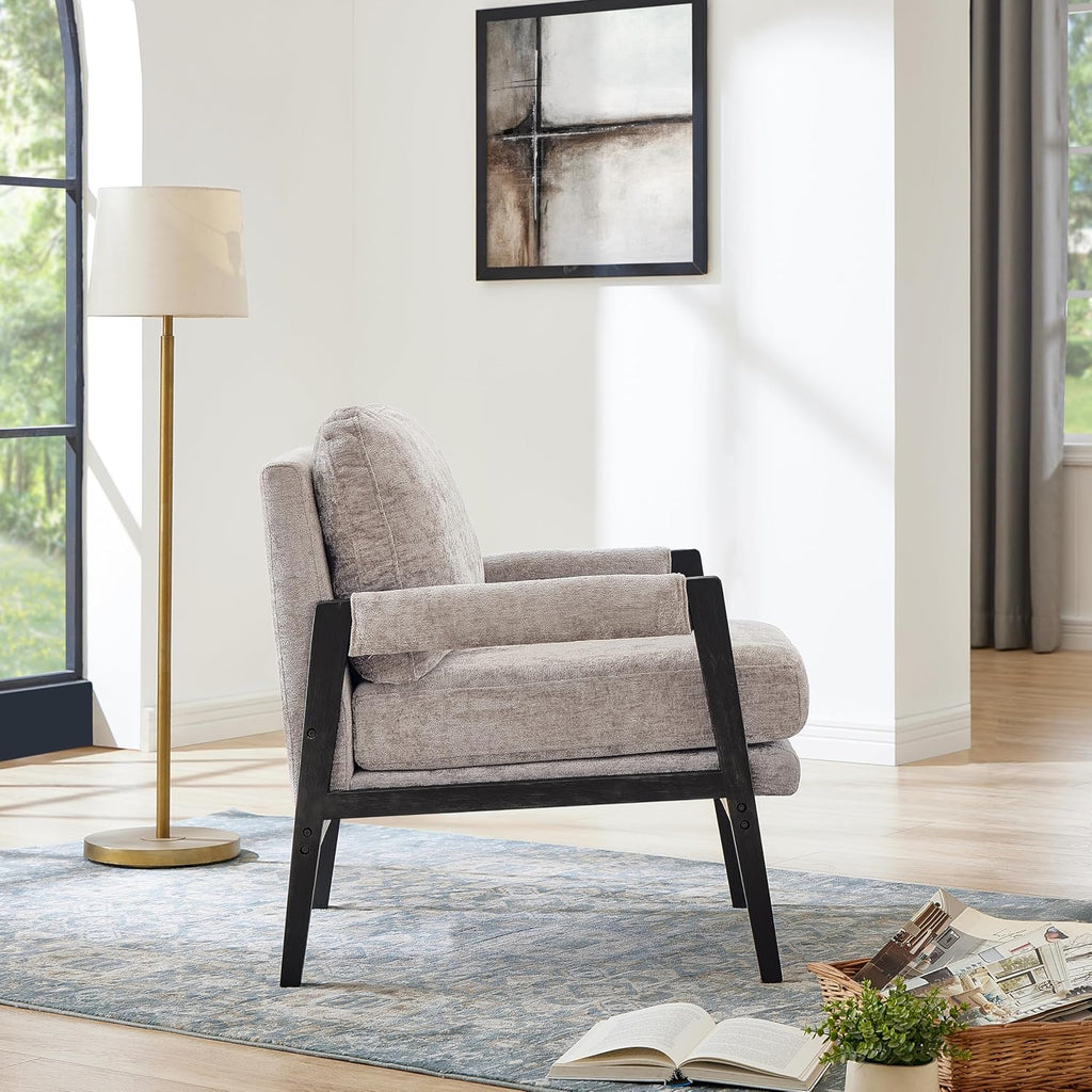 Kelly Mid-Century Modern Chenille Upholstered Accent Armchair, Gray