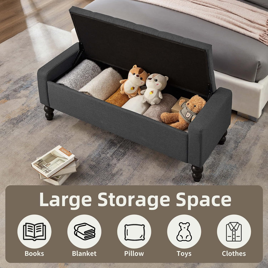 50" W Storage Ottoman Bench with Safety Hinge, Load up to 660 lb Ottoman with Storage, Upholstered Tufted Entryway