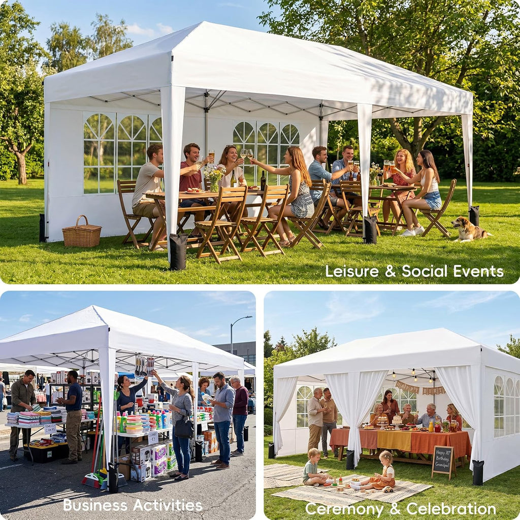 10x20 Pop up Canopy Tent with 6 Sidewalls, Outdoor Canopy with Windows & Roller Bag, Party Tent Events, Weddings