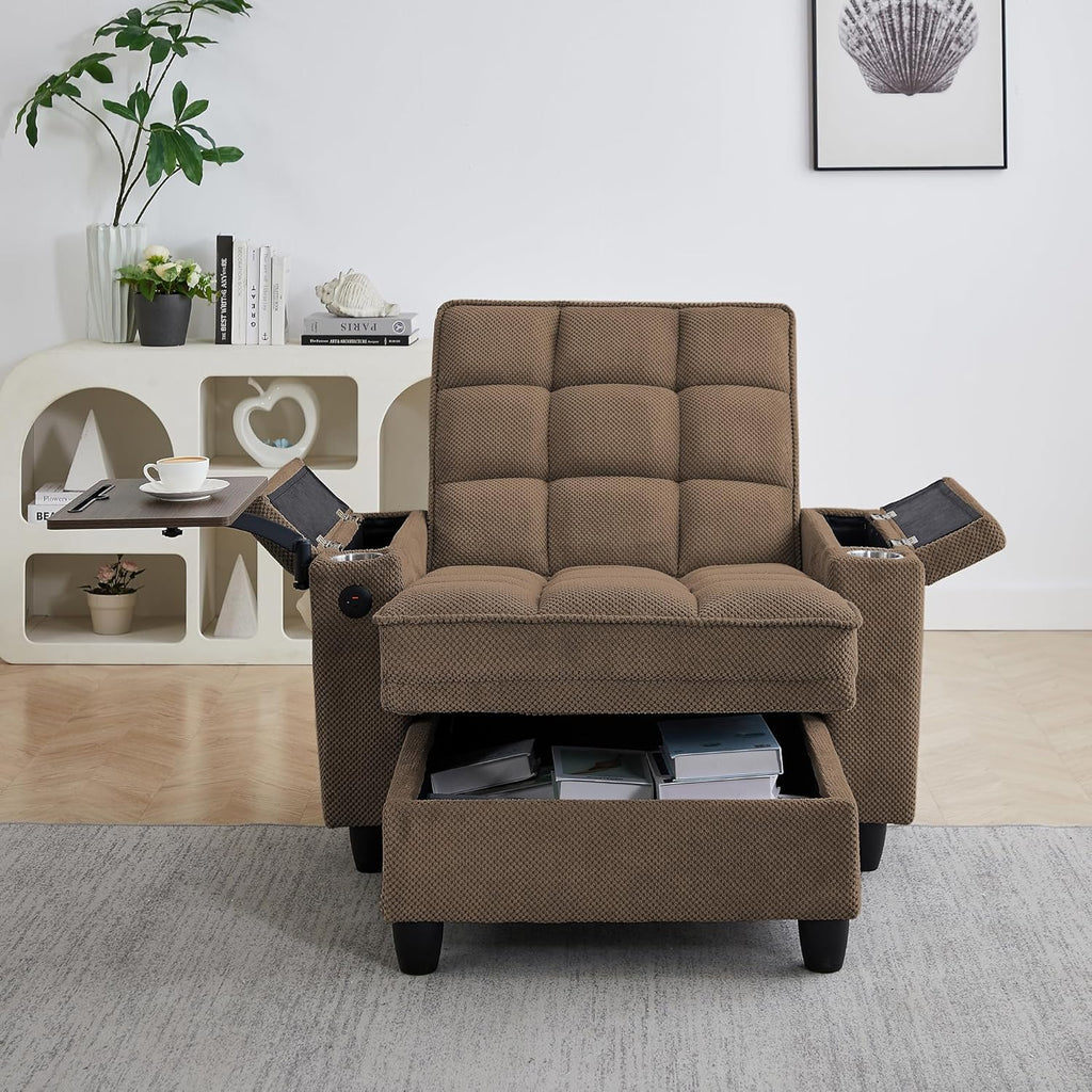 6-Position Adjustable Convertible Chaise Lounge Sleeper Chair with Storage, Modern Recliner Armchair with Swivel Tray