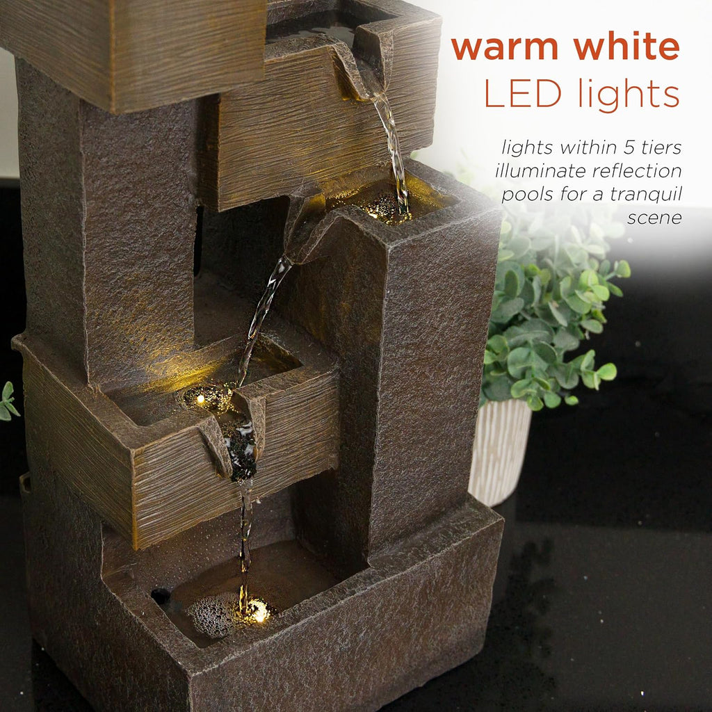 19" Multi-Tier Water Fountain with LED Lights - Cascading Waterfall Feature for Gardens, Patios, Yards, and Home