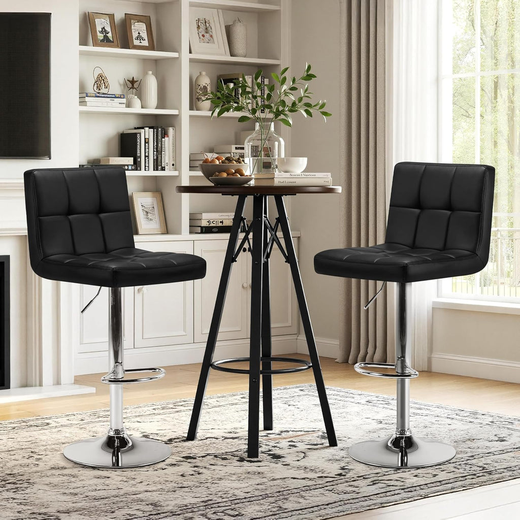 Bar Stools Set of 2, Adjustable PU Leather Swivel Barstools, Modern Counter Stools with Back and Footrest, Counter