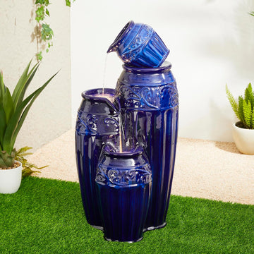 35.5" H Oversized Outdoor Water Fountain with LED Lights and Pump