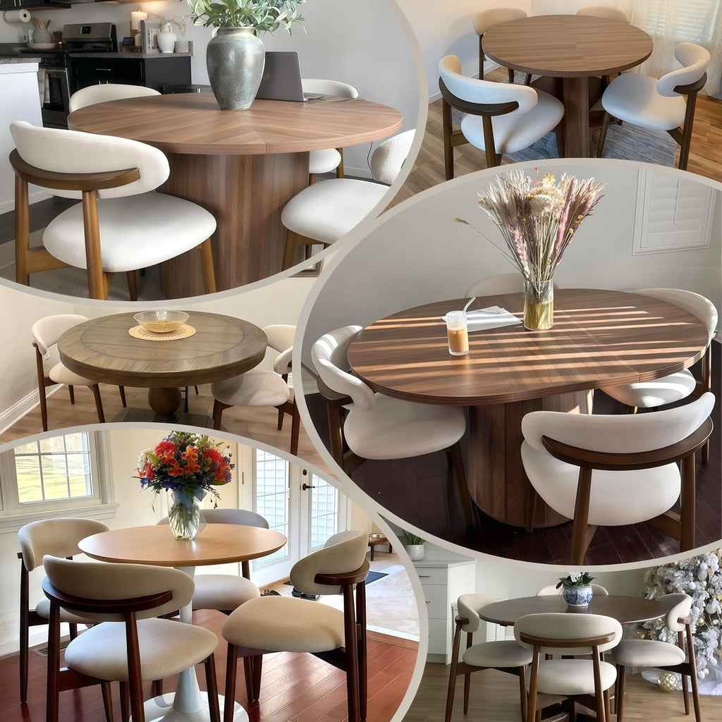 Wooden Dining Chairs Set of 4, Modern Fabric Upholstered Kitchen Side Chairs, Farmhouse Dining Room Chair with Foot