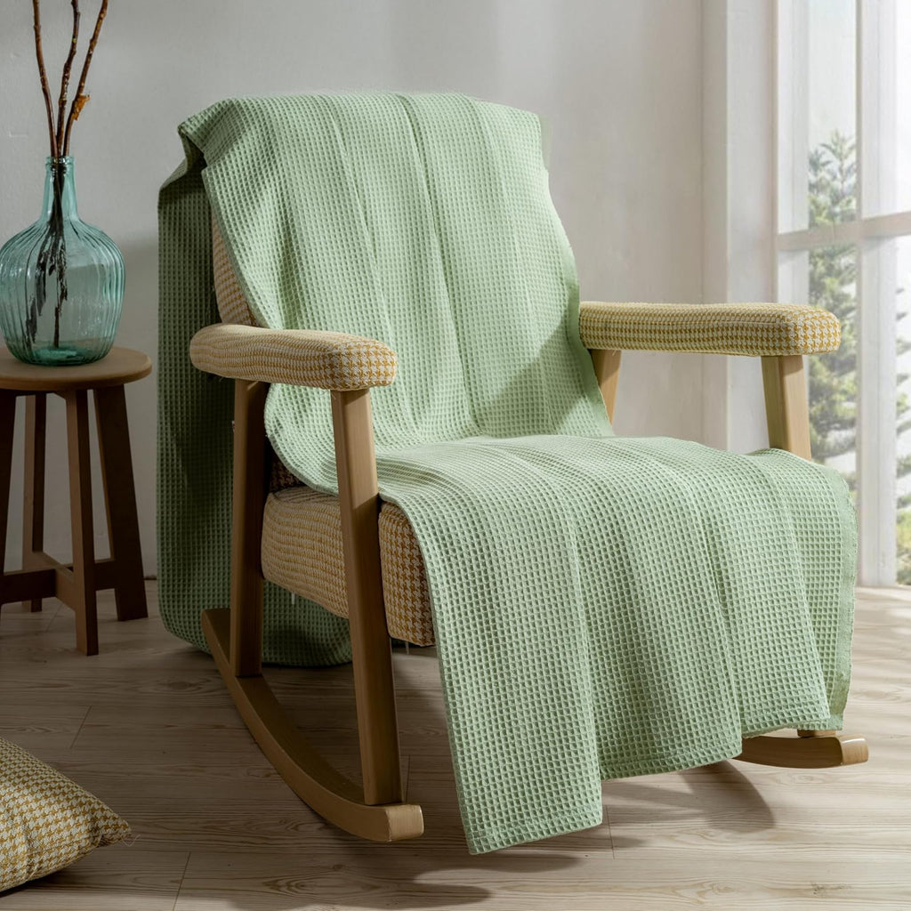 100% Turkish Cotton Waffle Blanket Queen - Cozy, Airy, Lightweight Summer Throw Blankets - Made in Turkiye, (Mint