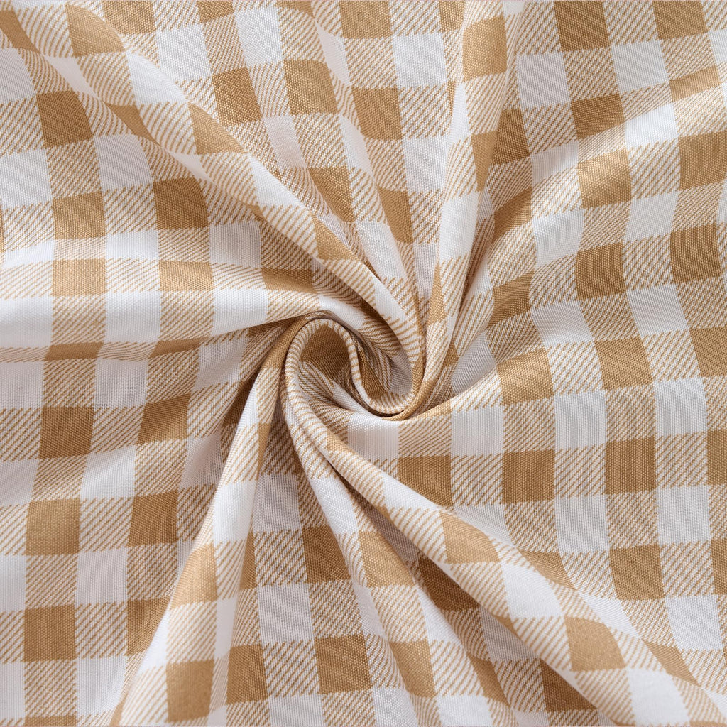 Taupe Gingham Ruffle Tablecloth 70x52 Inch, Plaid Tablecloth