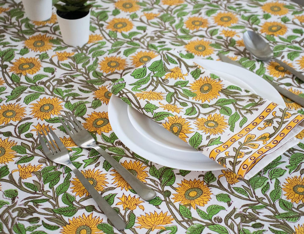 Block Print Table Cloth- 54x108 Inch Rectangle 100% Cotton Handmade Pre-Shrink, Washable for Spring,