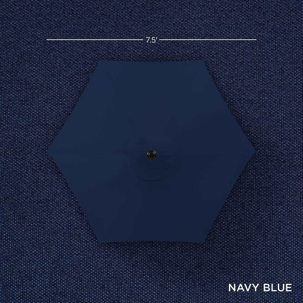 7.5ft Heavy-Duty Round Outdoor Market Table Patio Umbrella w/Steel Pole, Push Button Tilt, Easy Crank Lift - Navy Blue