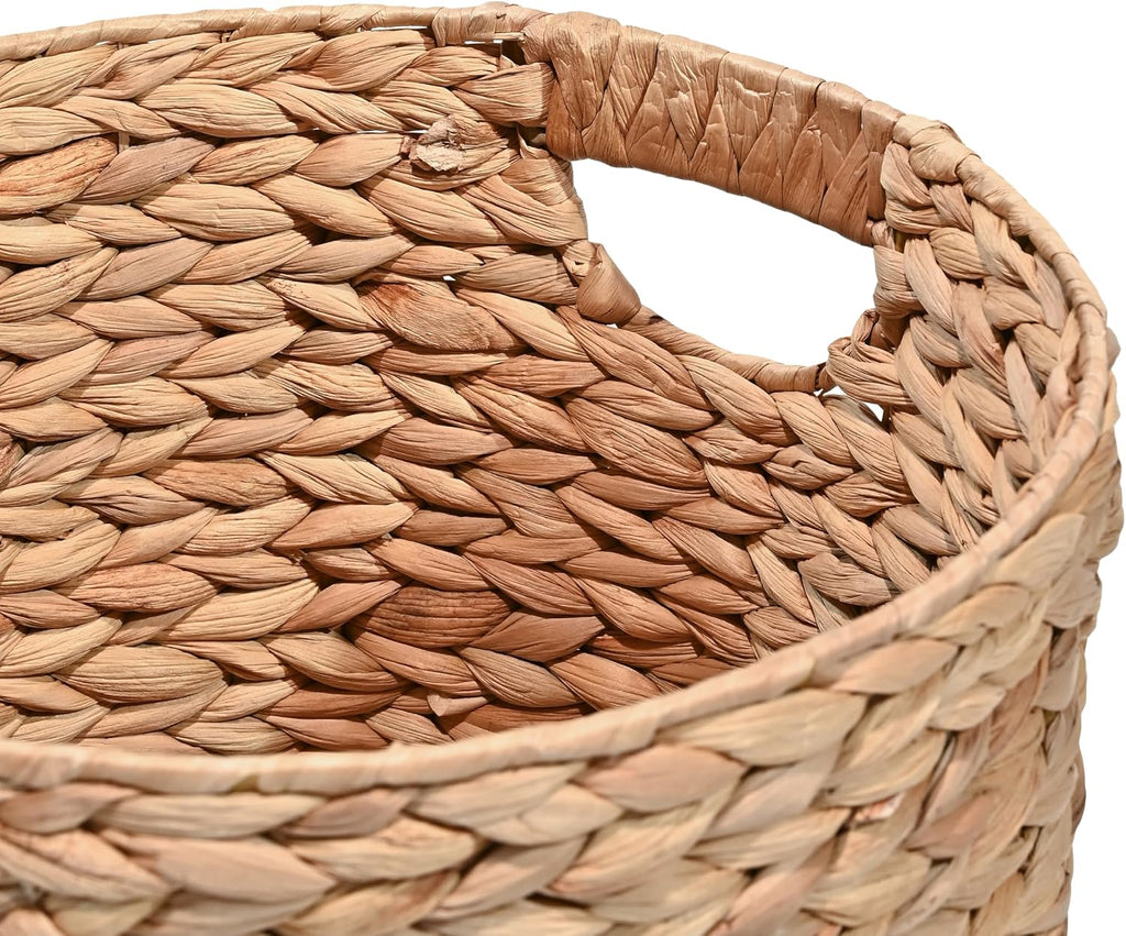 Avery 3-Piece Cylinder Nesting Baskets 13", Natural | Hyacinth, Bohemian Cottage Style, Handwoven Wicker, Iron Metal
