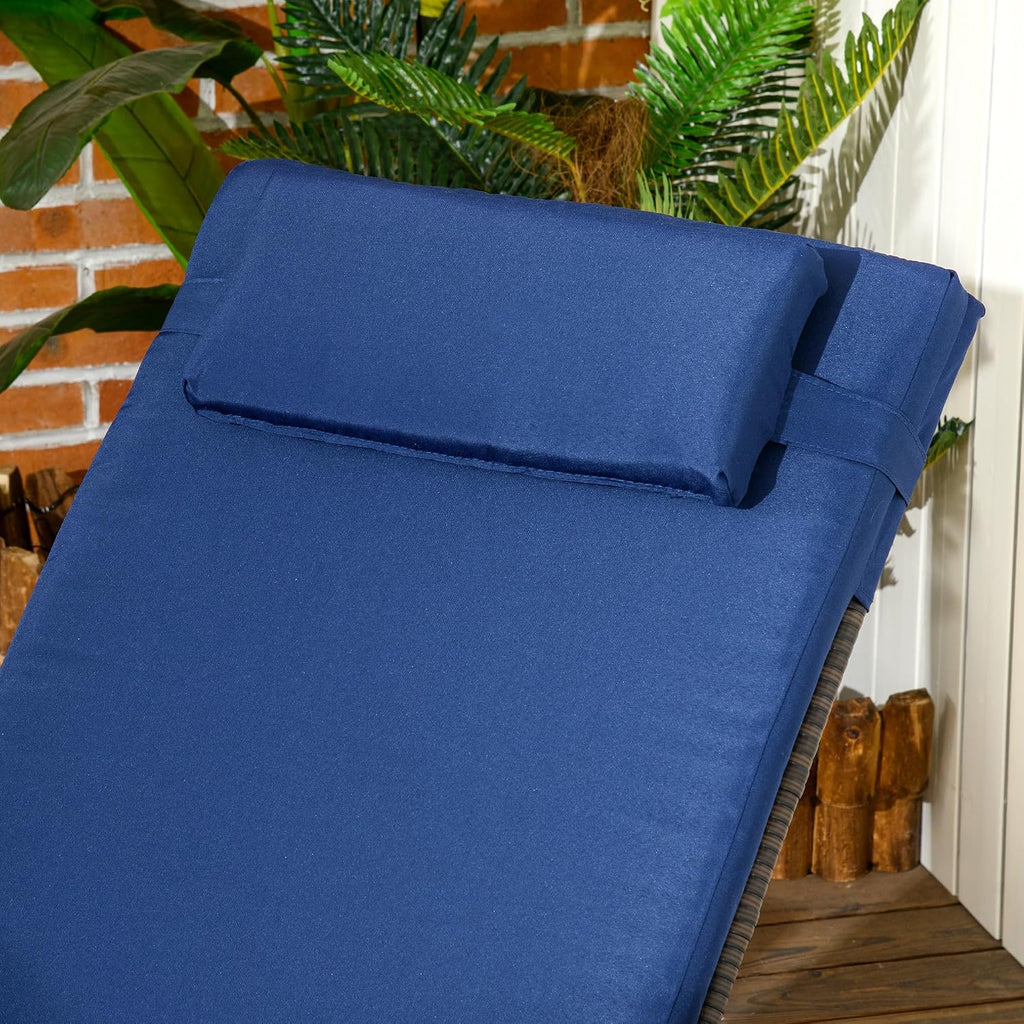 Wicker Outdoor Chaise Lounge Set of 2 Brown & Dark Blue | 5-Level Adjustable Backrest, PE Rattan, Pool Lounge Chair
