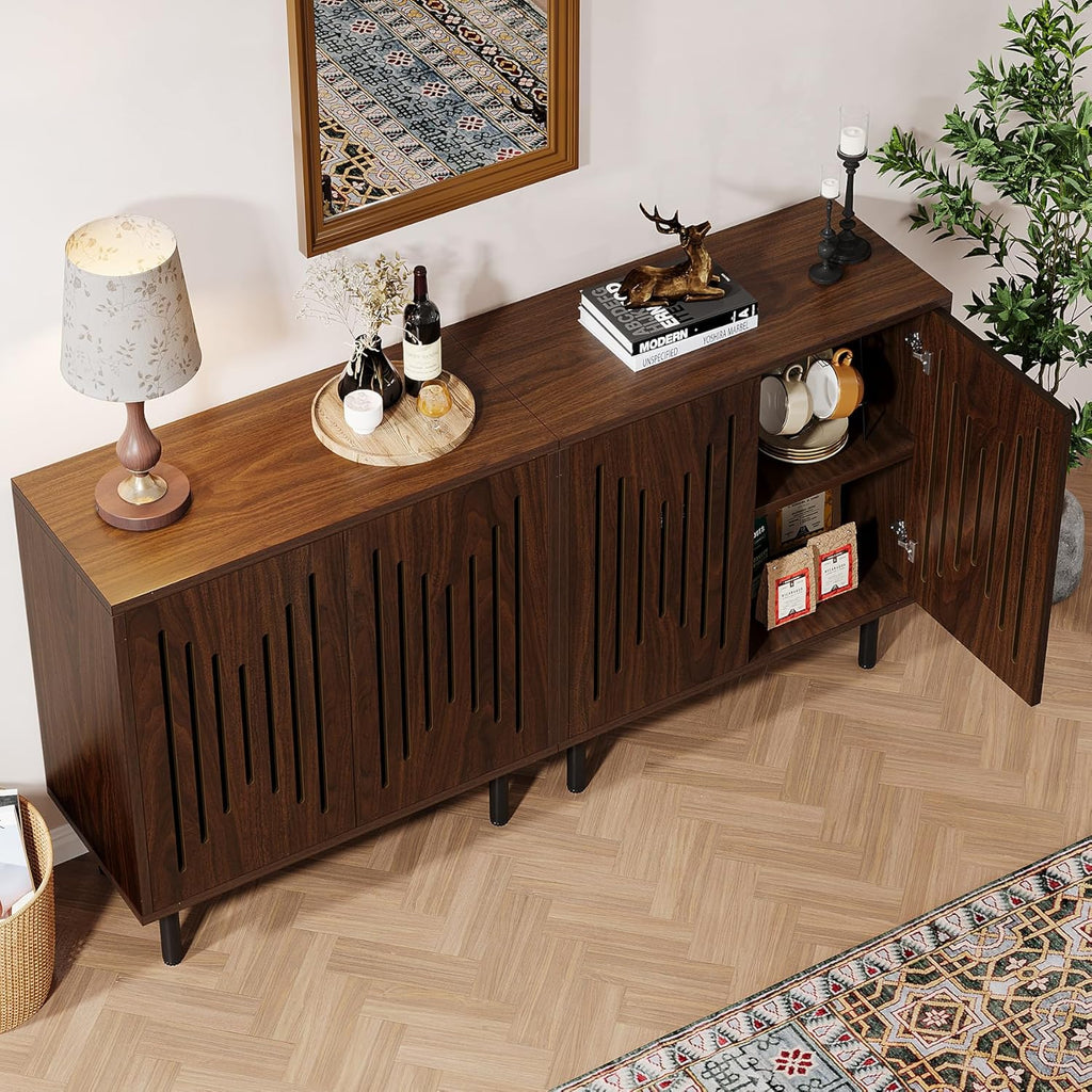 Set of 2 Sideboard Buffet with Storage, 59" Buffet Sideboard Cabinet with Adjustable Shelves