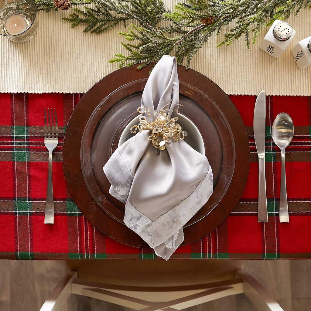 Farmhouse Christmas Plaid Dining Table & Kitchen Décor, Holiday Tablecloth, 70" Round, Red & Green