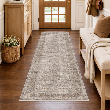 2x5 Hallway Runner Rug Washable Taupe Vintage Distressed Indoor