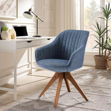 Mid Century Modern Accent Chair with Wooden Legs, Upholstered Swivel Chair No Wheels, Side Accent Armchair Vanity