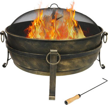 34-Inch Steel Large Fire Pit for Outside - Wood-Burning Fire Pit Bowl for Outdoors with Spark Screen, Log Poker