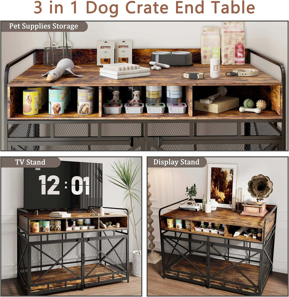 Dog Crate Furniture, 48" Heavy Duty Wooden Dog Crate End Table, XL Dog Kennel Furniture Large Breed