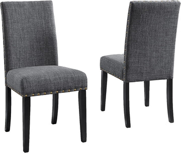 Gray Fabric Dining Chairs with Nailhead Trim, Pack of 2