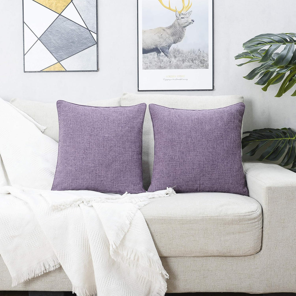 Linen Throw Pillow Covers Pack of 2, 18x18 Inch Accent Cushion Covers, Decorative Solid Color Pillow Covers, Chair