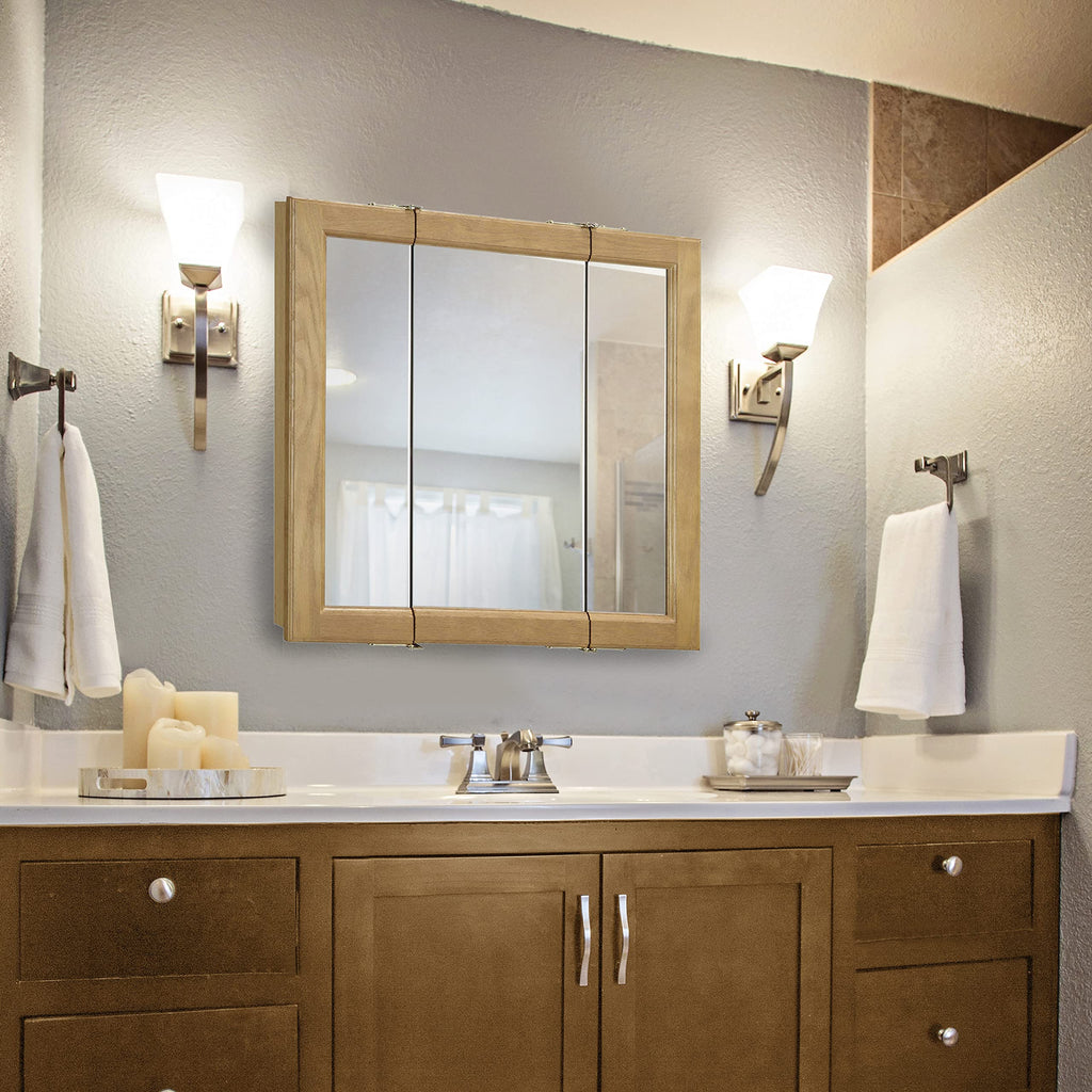 Claremont Tri-View Medicine Cabinet, 30", Honey Oak