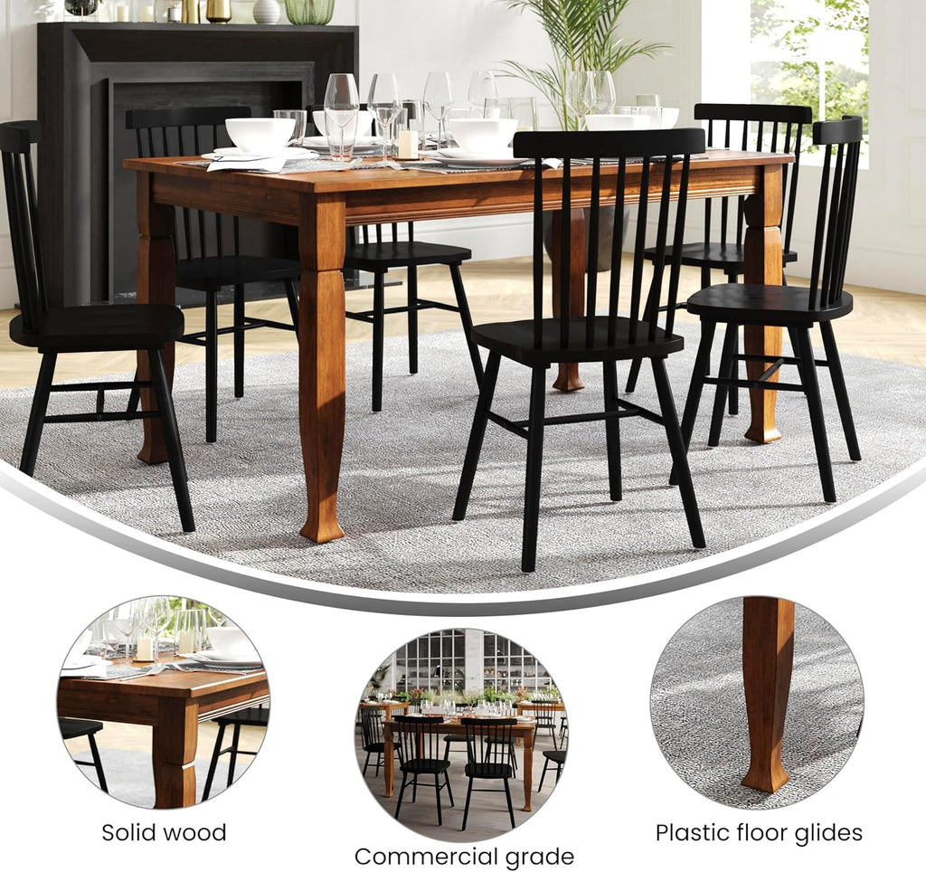 Milford 60" Solid Wood Dining Table, 3 Inch Offset Paneled Apron, 3" Turned Decorative Legs, Water Resistant Finish