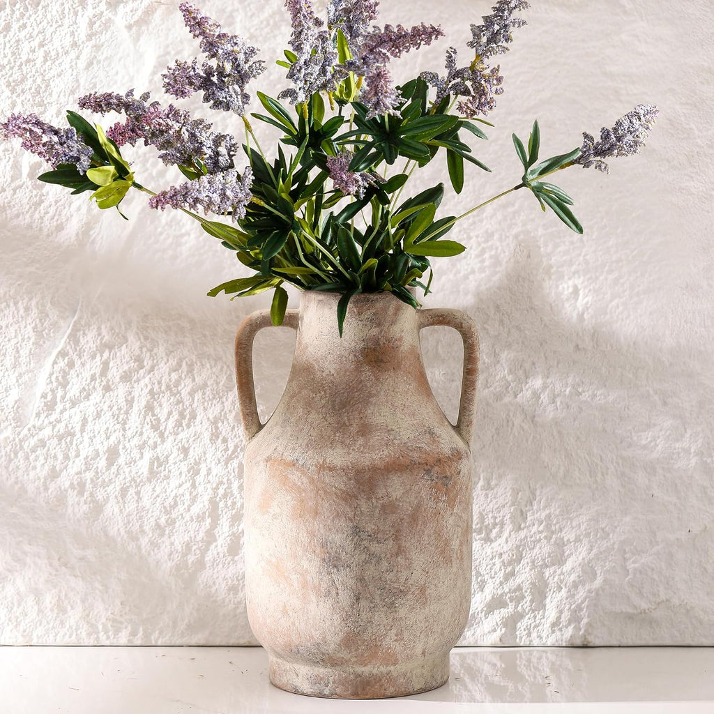 Ceramic Flower Vase with Handles, 11 inch Tall Vase
