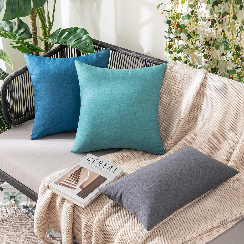 Pack of 2 Decorative Outdoor Solid Waterproof Throw Pillow Covers Faux Linen Garden Farmhouse Coastal Cushion Cases